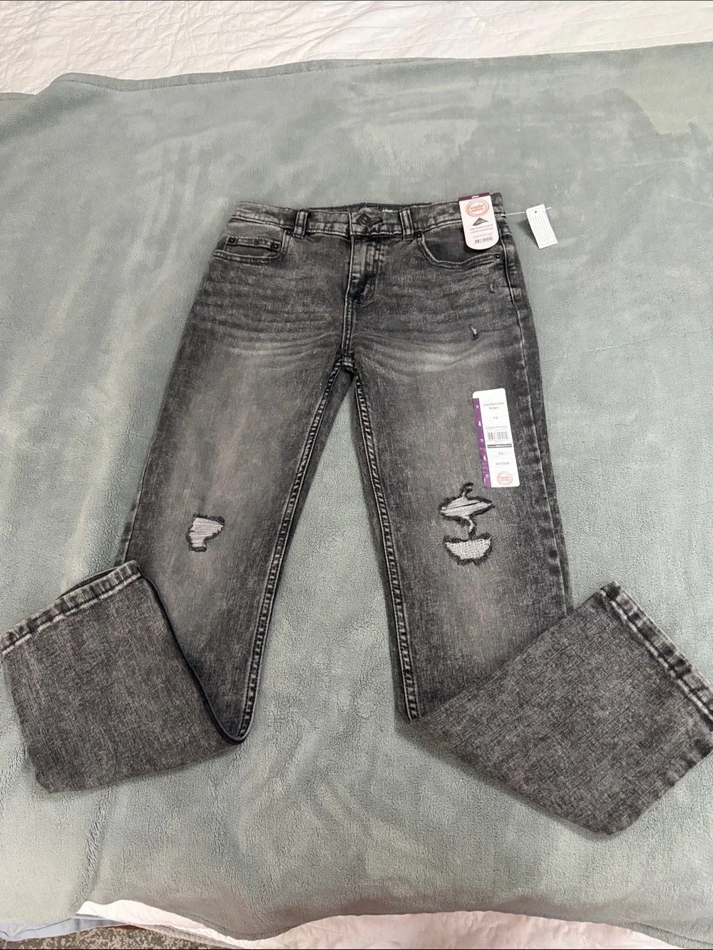 wonder nation Men's Slim Straight Distressed Gray-Black Jeans